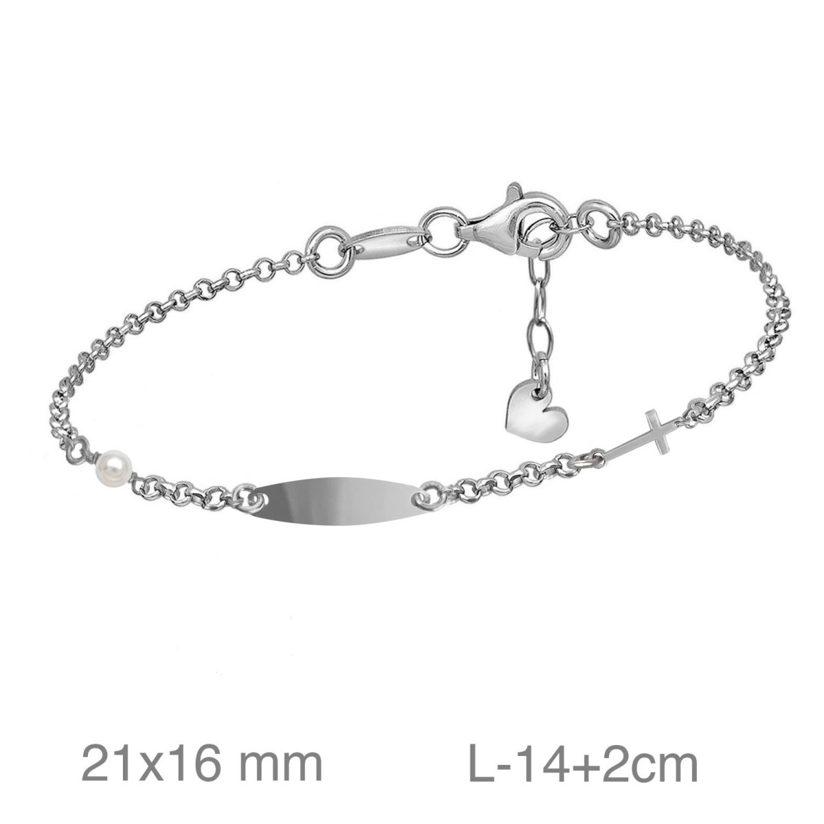 PULSERA PLATA COMUNION PLACA CRUZ PERLA