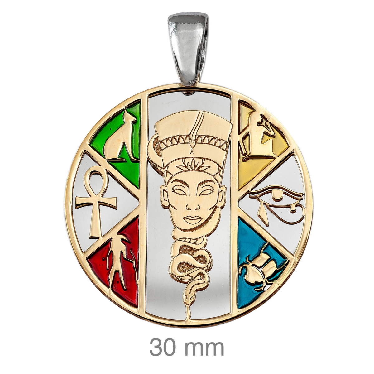 COLGANTE PLATA BICOLOR EGIPCIO NEFERTITI MOTIVOS ESMALTE