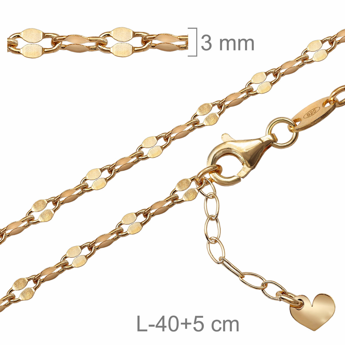 CADENA PLATA B.ORO ESTAMPADA 40+5 CM