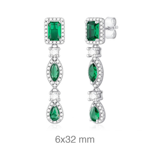 PENDIENTES PLATA CIRCONITAS ESMERALDA PRESION