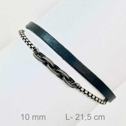 PULSERA ACERO CUERO AZUL