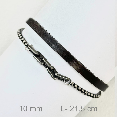 PULSERA ACERO CUERO MARRON
