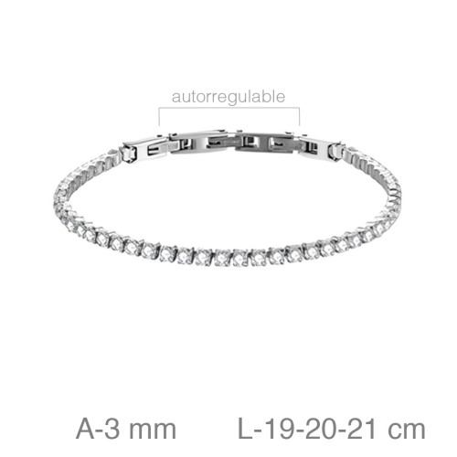 PULSERA ACERO RIVIERE ZTA BLANCA 3MM   21.5CM