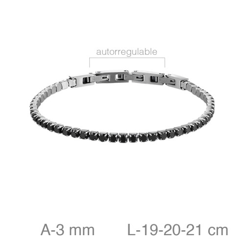 PULSERA ACERO RIVIERE ZTA NEGRA 3MM   21.5CM