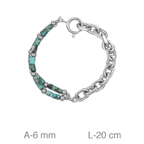 PULSERA ACERO PIEDRA TURQUESA ESLABONES 6MM   20CM