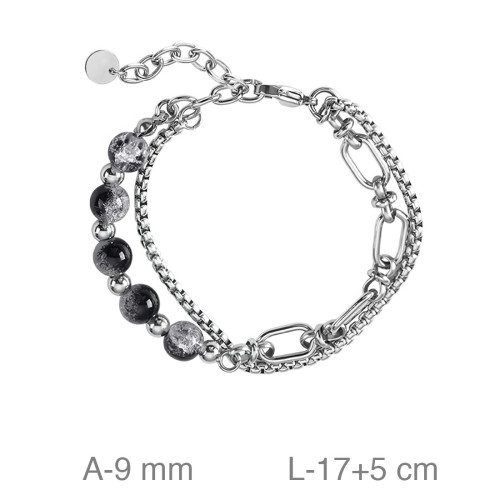PULSERA ACERO DOBLE CADENA BOLA 9MM   17+5CM