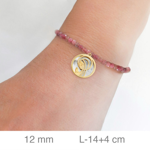 PULSERA PLATA B.ORO+e VIRGEN NACAR PIEDRAS ROSA