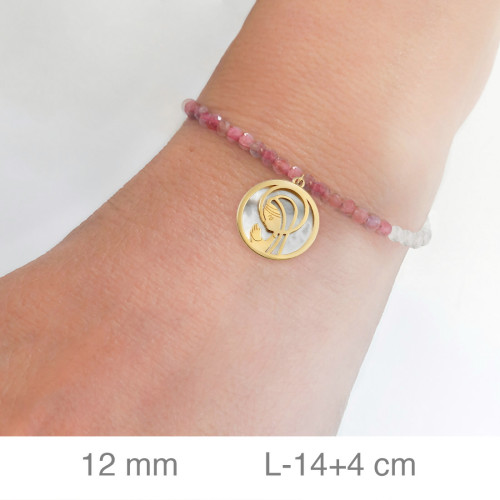 PULSERA PLATA B.ORO+e VIRGEN NACAR PIEDRAS ROSA BLANCA