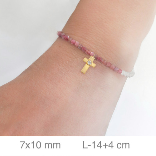 PULSERA PLATA B.ORO+e CRUZ ZTA PIEDRA ROSA BLANCA