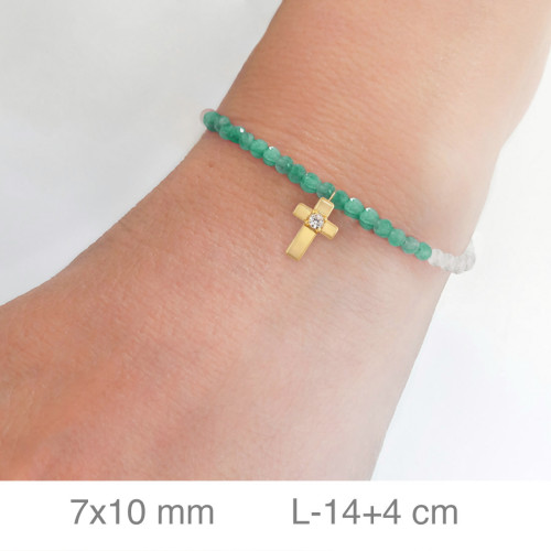 PULSERA PLATA B.ORO+e CRUZ ZTA PIEDRA VERDE BLANCA
