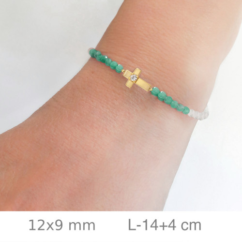 PULSERA PLATA B.ORO+e CRUZ ZTA PIEDRA VERDE BLANCA