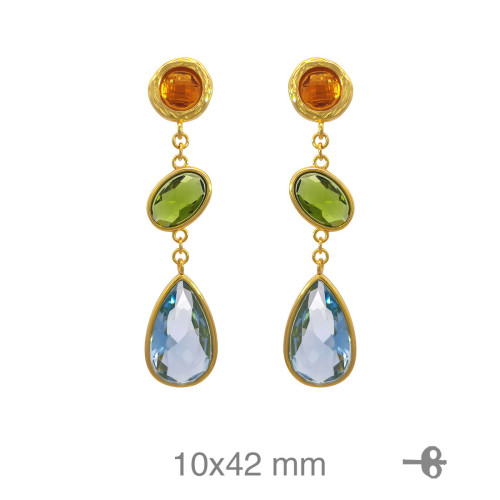 PENDIENTES PLATA B.ORO+e AMBAR VERDE AGUAMARINA