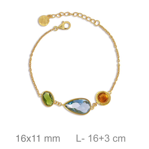PULSERA PLATA B.ORO+e AMBAR VERDE AGUAMARINA