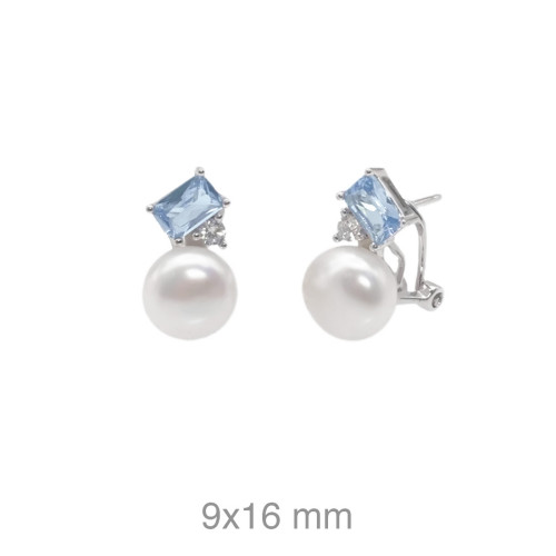 PENDIENTES PLATA TU Y YO AGUAMARINA PERLA NATURAL