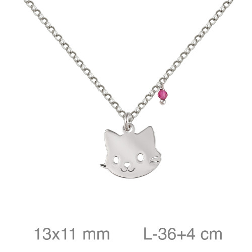 GARGANTILLA PLATA GATO PIEDRA ROSA