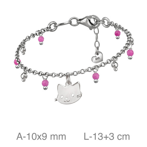 PULSERA PLATA GATO PIEDRA ROSA