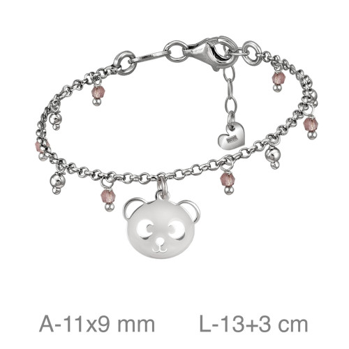 PULSERA PLATA PANDA PIEDRA ROSA