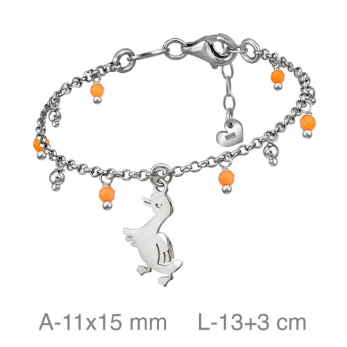 PULSERA PLATA PATO PIEDRA NARANJA