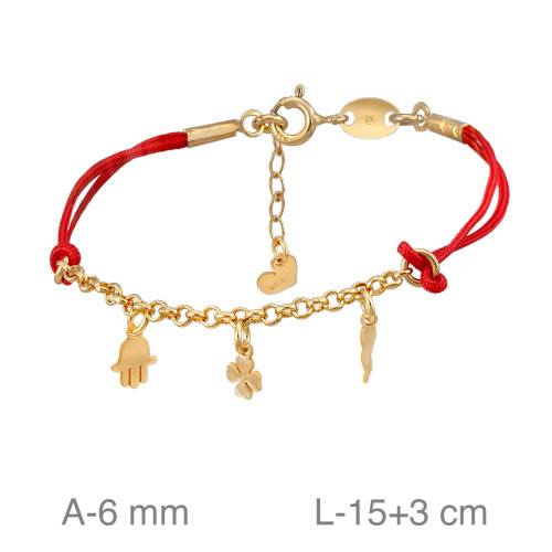 PULSERA PLATA B.ORO HILO ROJO SUERTE TREBOL MANO FATIMA