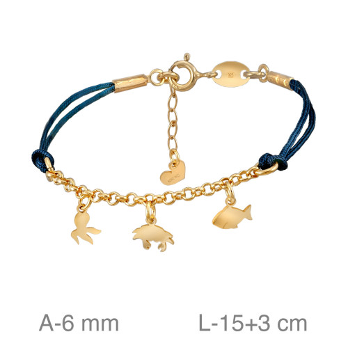 PULSERA PLATA B.ORO HILO AZUL MARINO MOTIVOS MARINOS