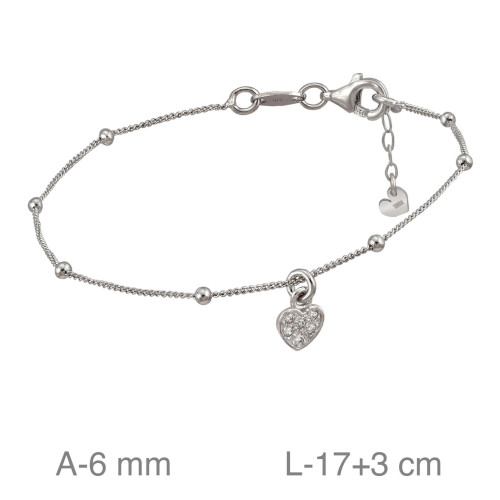 PULSERA PLATA CORAZON ZTAS BOLITAS