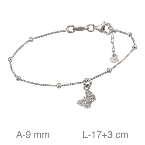PULSERA PLATA MARIPOSA ZTAS BOLITAS