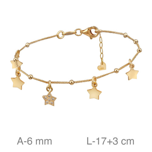PULSERA PLATA B.ORO ESTRELLAS ZTAS BOLITAS