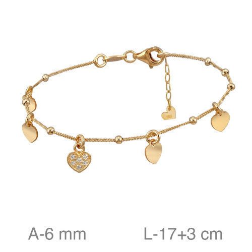 PULSERA PLATA B.ORO CORAZONES ZTAS BOLITAS