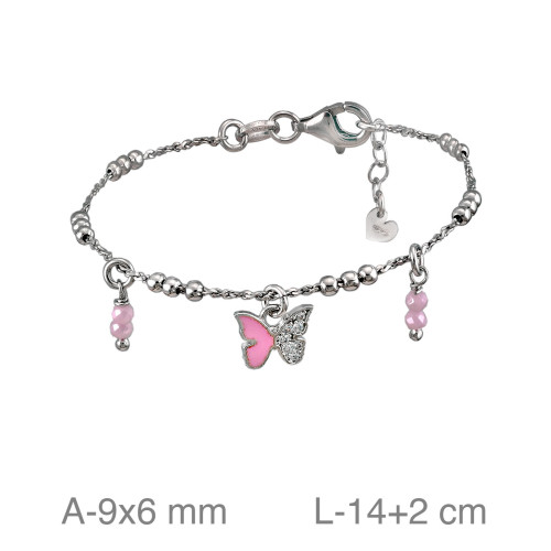 PULSERA PLATA MARIPOSA ROSA ESMALTE ZTAS
