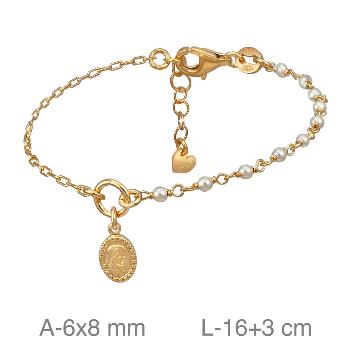 PULSERA PLATA B.ORO COMUNION VIRGEN PERLAS