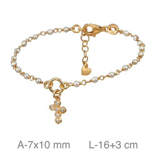 PULSERA PLATA B.ORO COMUNION CRUZ PERLAS CIRCONITAS
