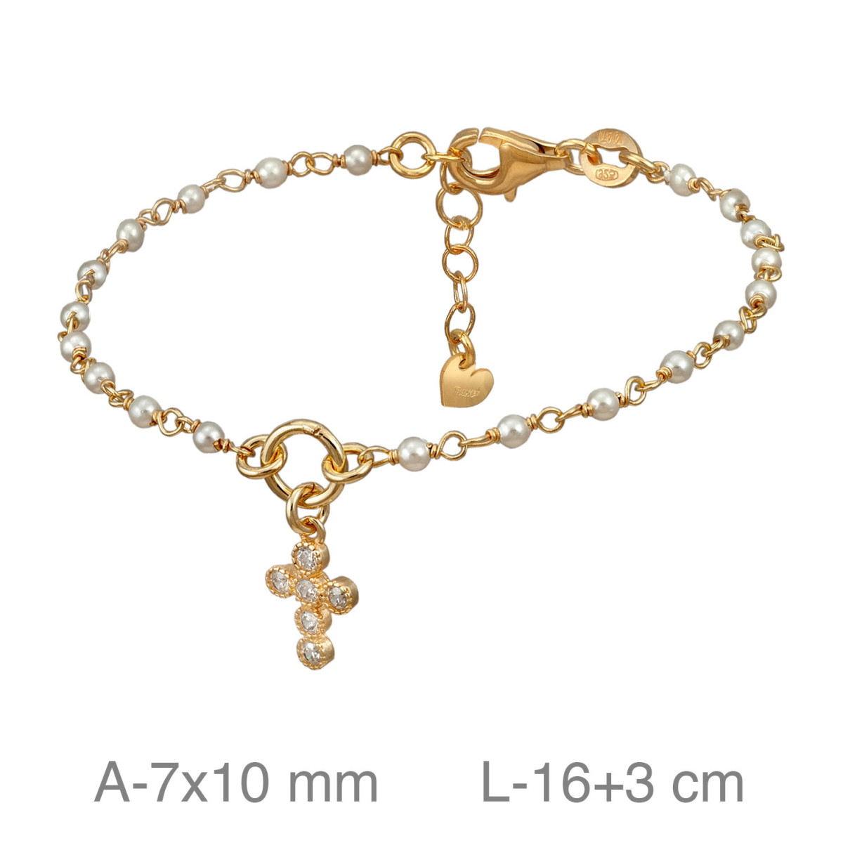 PULSERA PLATA B.ORO COMUNION CRUZ PERLAS CIRCONITAS