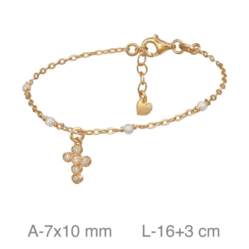 PULSERA PLATA B.ORO COMUNION CRUZ CIRCONITAS