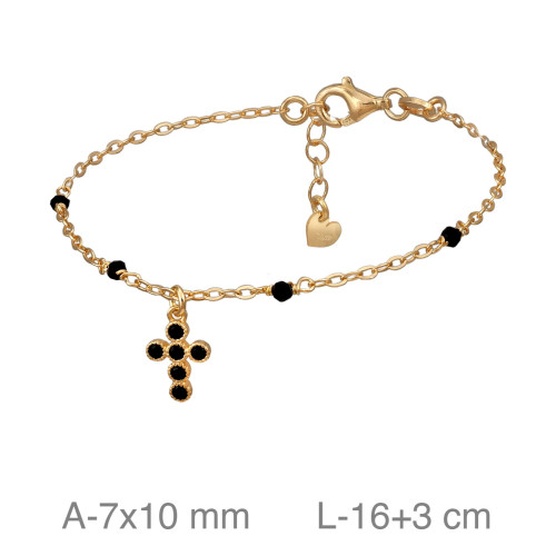 PULSERA PLATA B.ORO COMUNION CRUZ CIRCONITAS NEGRAS
