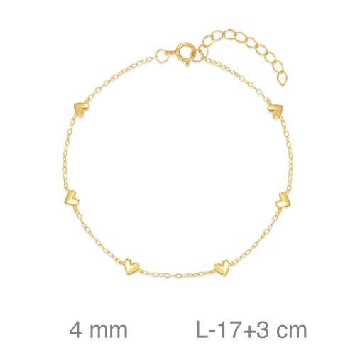 PULSERA PLATA B.ORO CORAZONES
