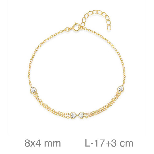 PULSERA PLATA B.ORO CORAZONES CIRCONITAS