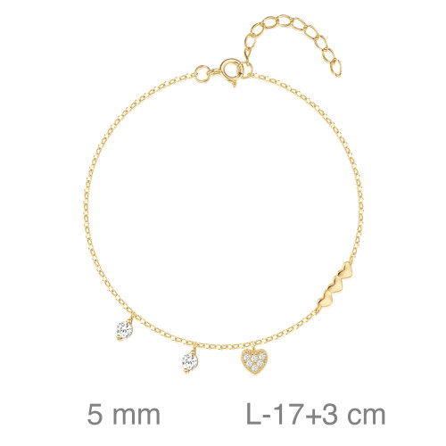 PULSERA PLATA B.ORO CORAZONES