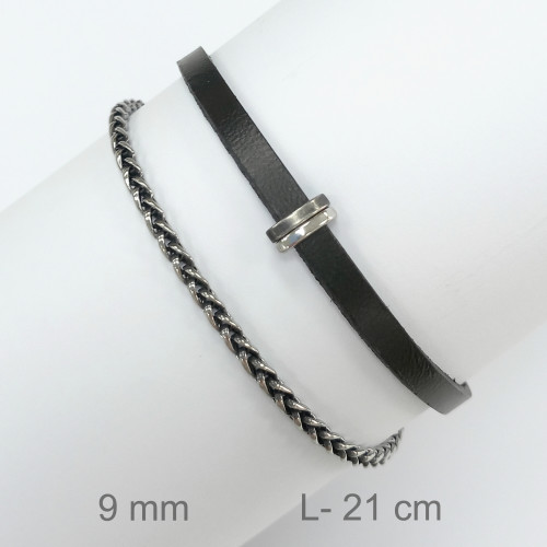 PULSERA ACERO DOBLE CUERO