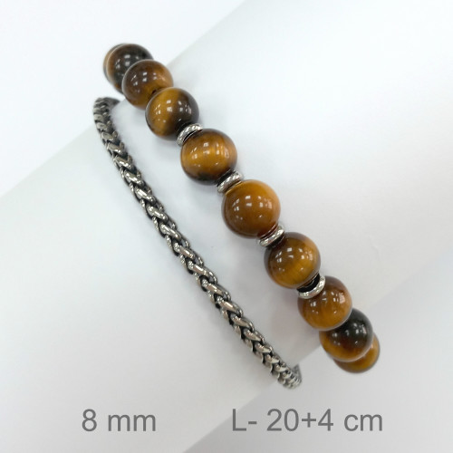 PULSERA ACERO DOBLE OJO DE TIGRE
