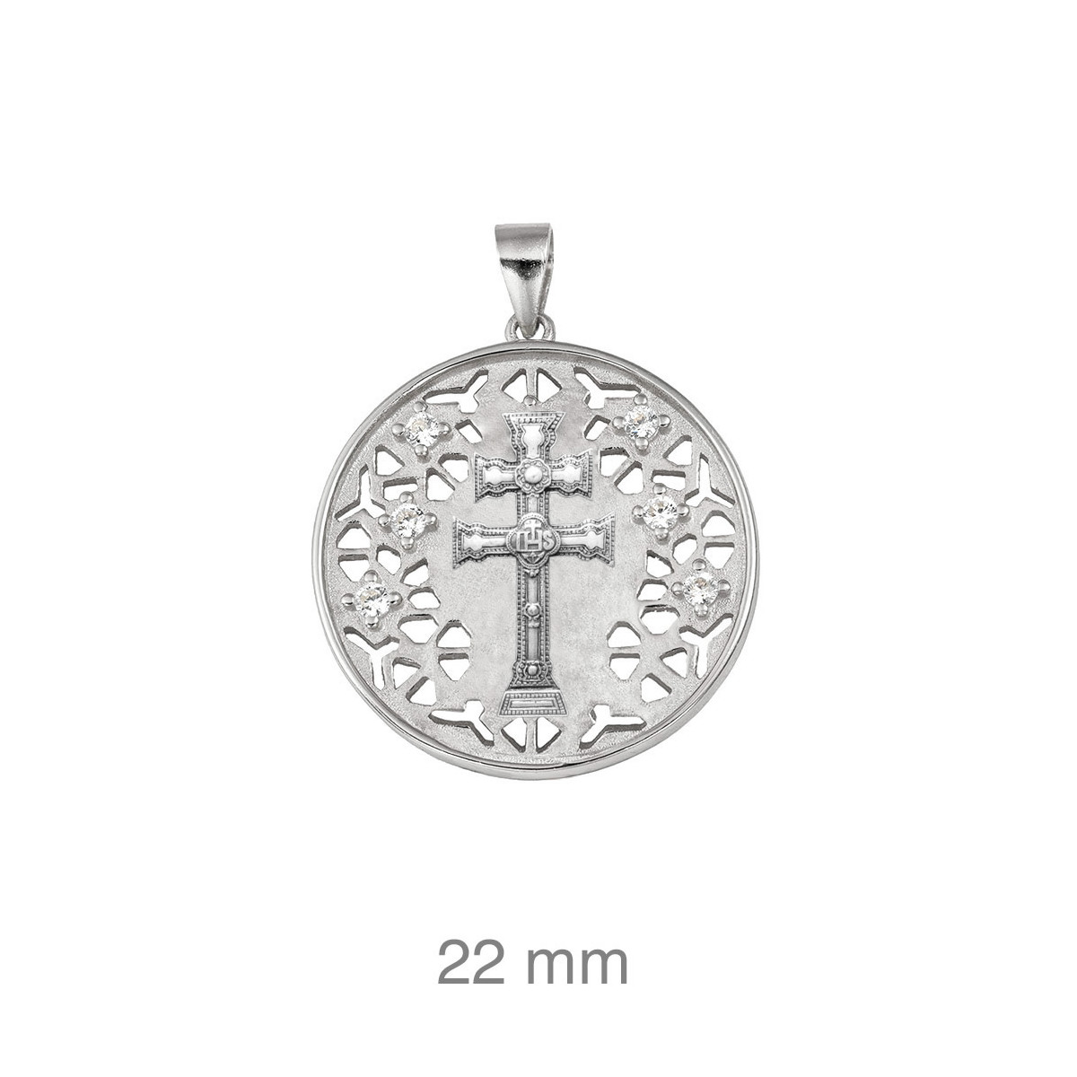 CRUZ PLATA CARAVACA 6 CIRCONITAS 22 MM