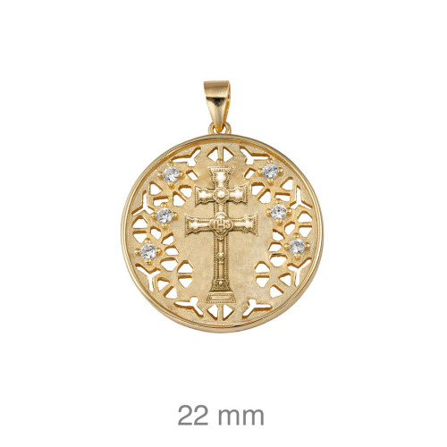 CRUZ PLATA B.ORO+e CARAVACA 6 CIRCONITAS 22 MM