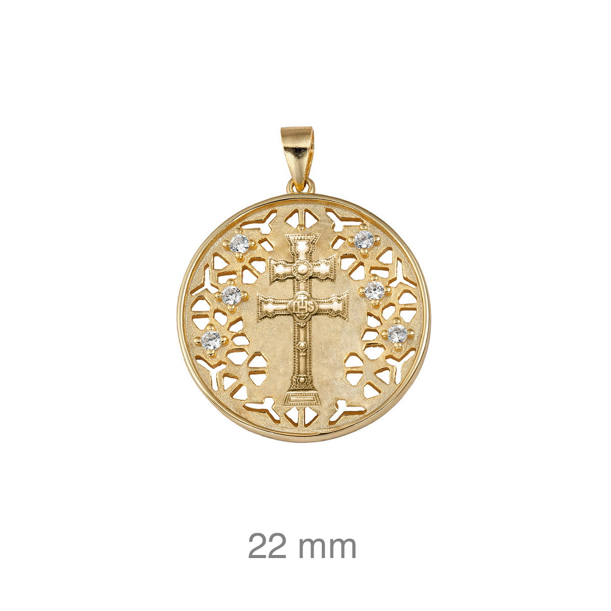 CRUZ PLATA B.ORO+e CARAVACA 6 CIRCONITAS 22 MM