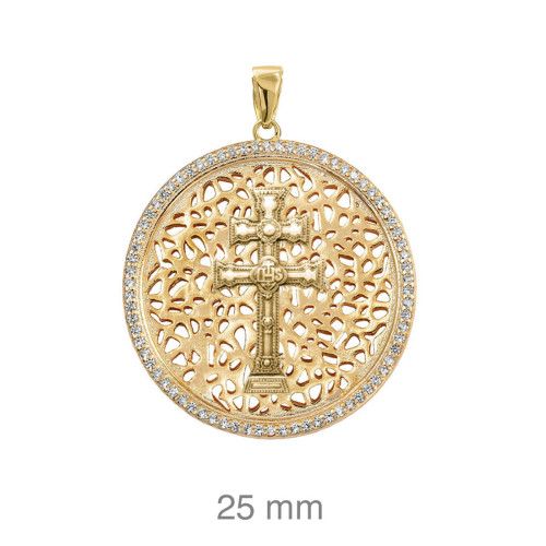 CRUZ PLATA B.ORO+e CARAVACA CIRCONITAS 28 MM