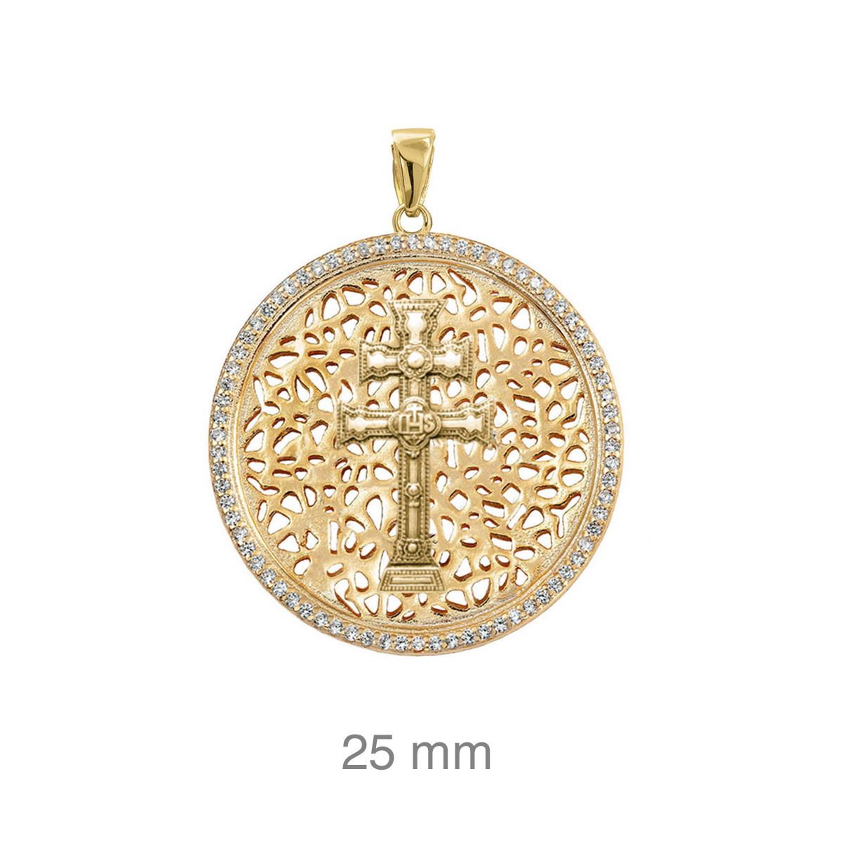 CRUZ PLATA B.ORO+e CARAVACA CIRCONITAS 28 MM