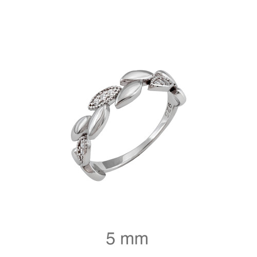 SORTIJA PLATA HOJAS CIRCONITAS